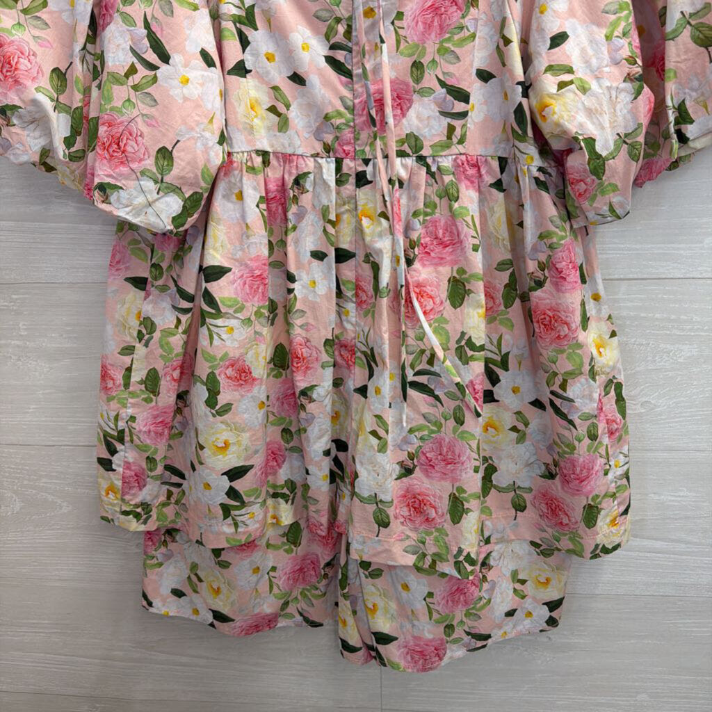 GiGio Pink/ Multi Floral Print Puff Sleeve Dress Medium