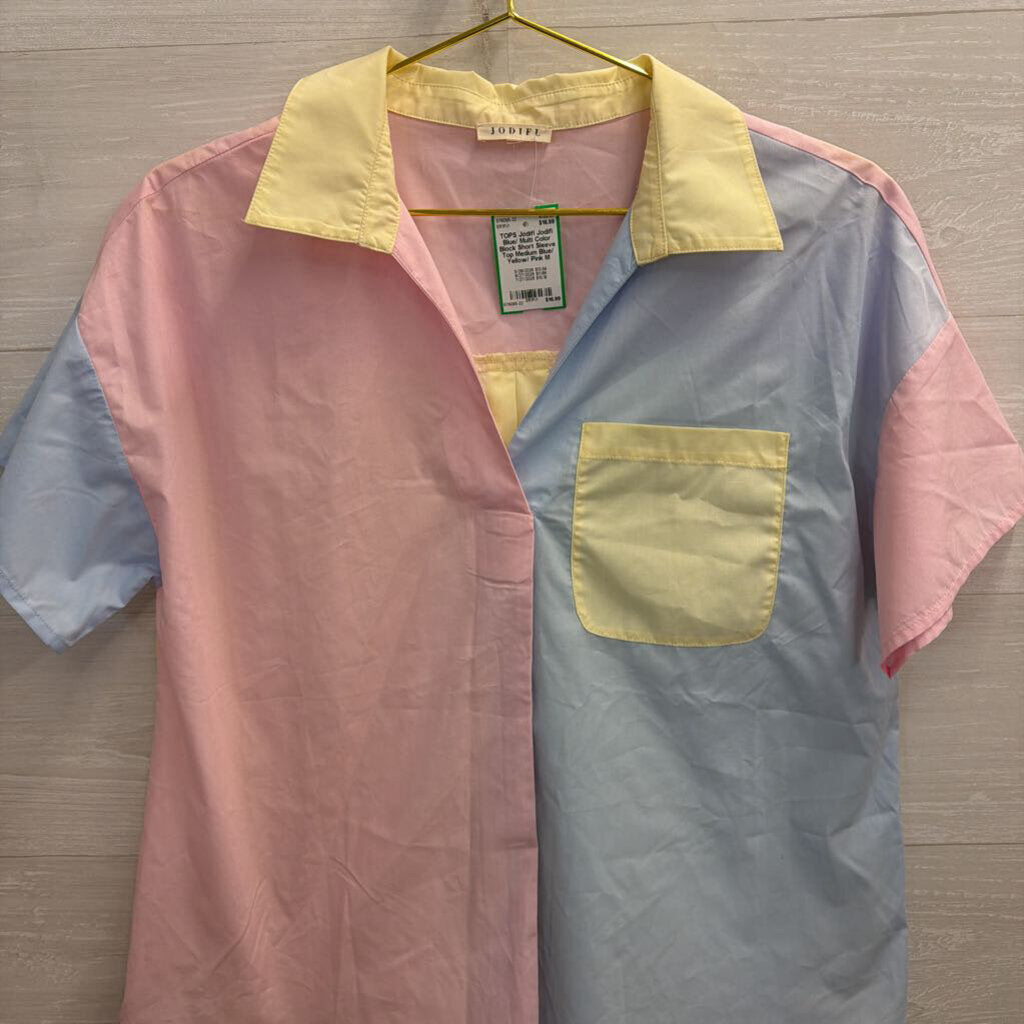 Jodifl Blue/ Multi Color Block Short Sleeve Top Medium
