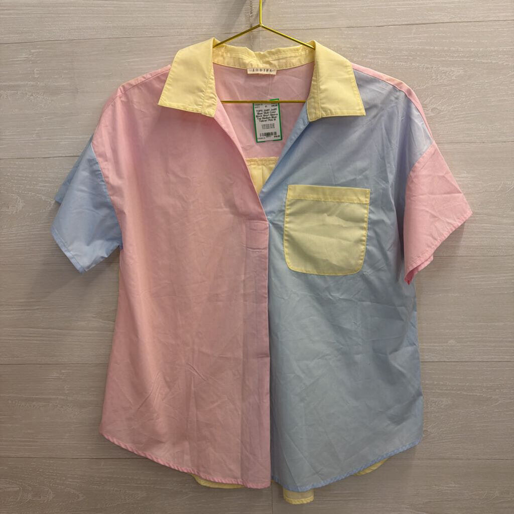 Jodifl Blue/ Multi Color Block Short Sleeve Top Medium