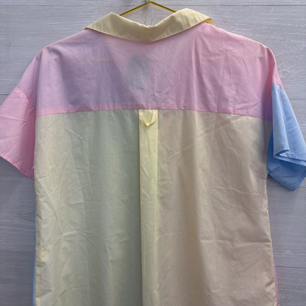 Jodifl Blue/ Multi Color Block Short Sleeve Top Medium
