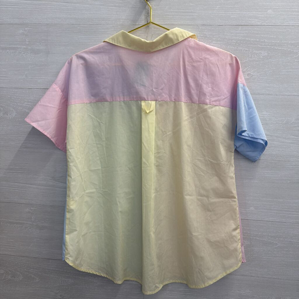Jodifl Blue/ Multi Color Block Short Sleeve Top Medium