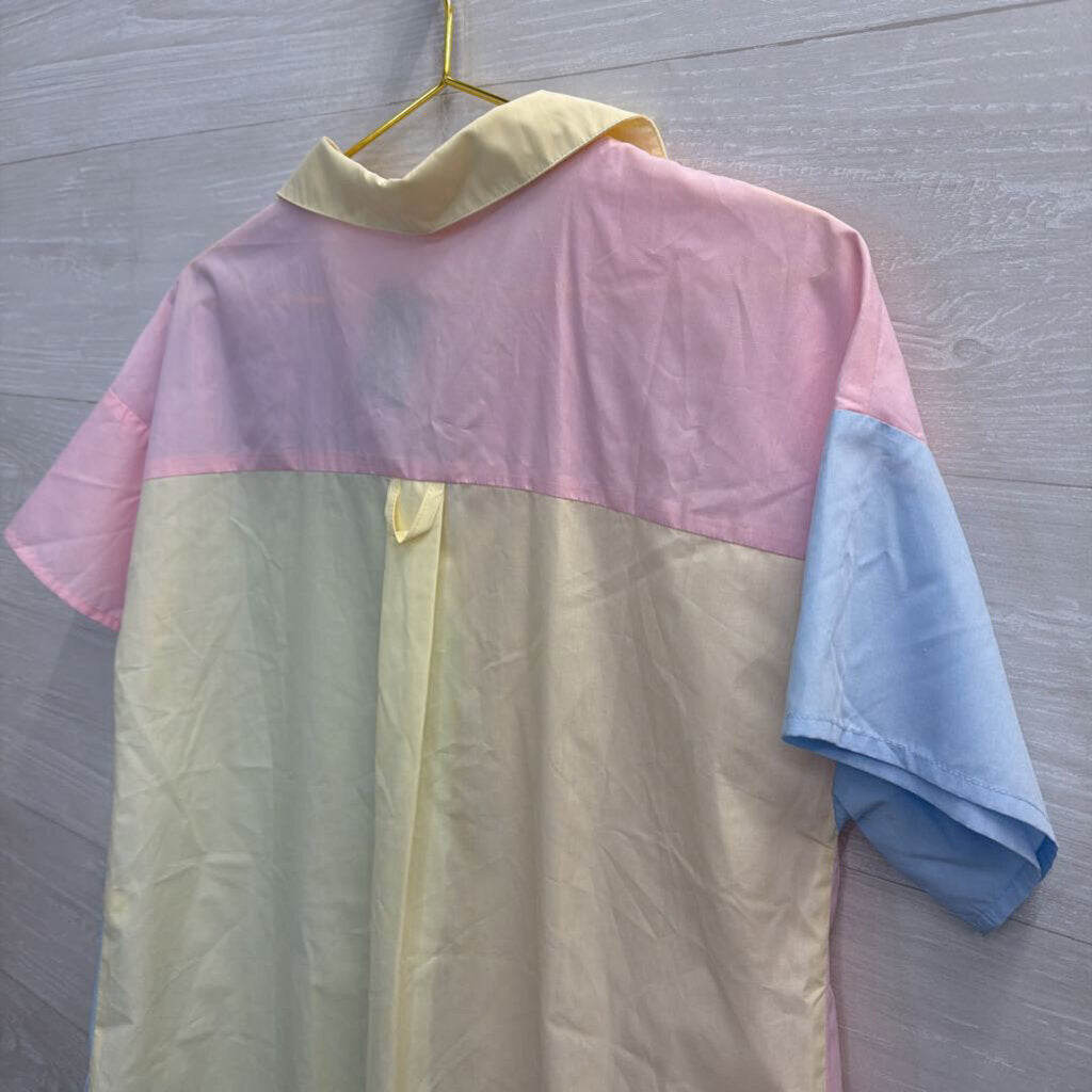 Jodifl Blue/ Multi Color Block Short Sleeve Top Medium