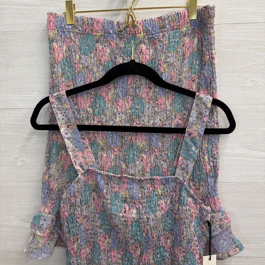 Haute Monde Purple/ Multi Floral Print Smocked Tank/ Midi Skirt Set Large
