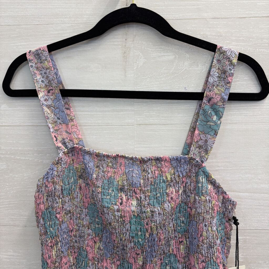 Haute Monde Purple/ Multi Floral Print Smocked Tank/ Midi Skirt Set Large