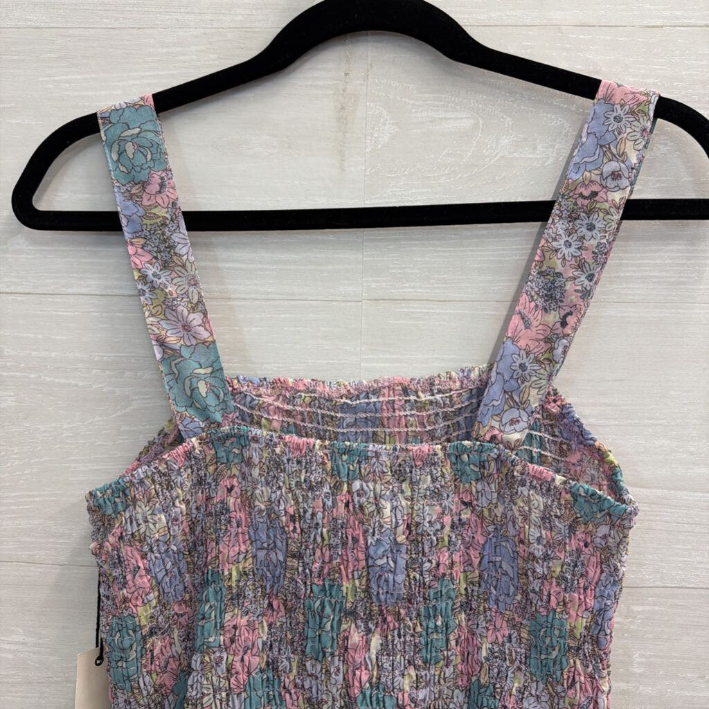 Haute Monde Purple/ Multi Floral Print Smocked Tank/ Midi Skirt Set Large