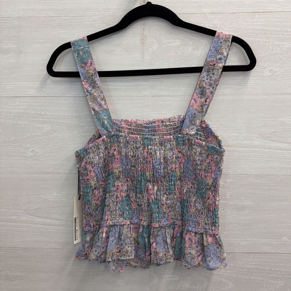 Haute Monde Purple/ Multi Floral Print Smocked Tank/ Midi Skirt Set Large