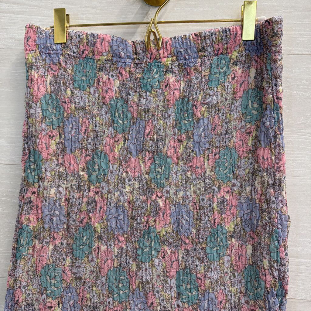 Haute Monde Purple/ Multi Floral Print Smocked Tank/ Midi Skirt Set Large