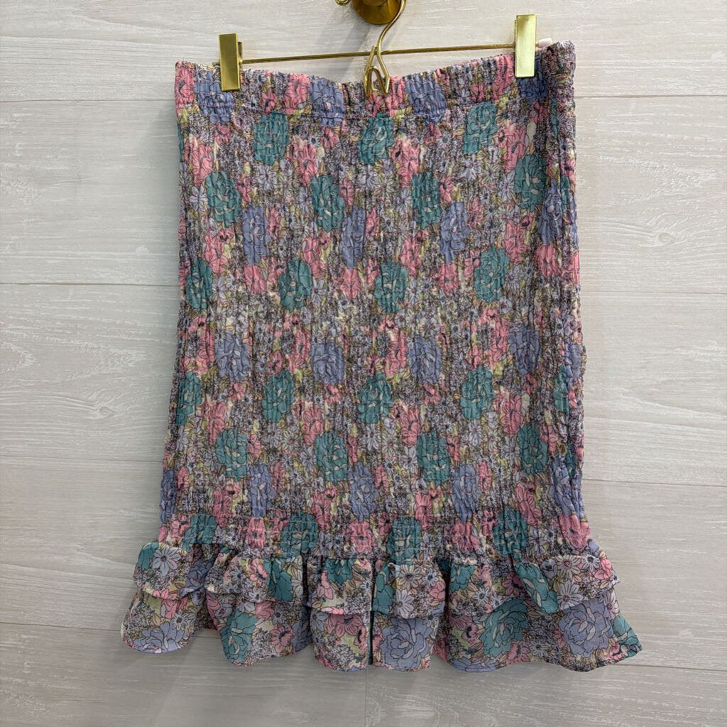 Haute Monde Purple/ Multi Floral Print Smocked Tank/ Midi Skirt Set Large