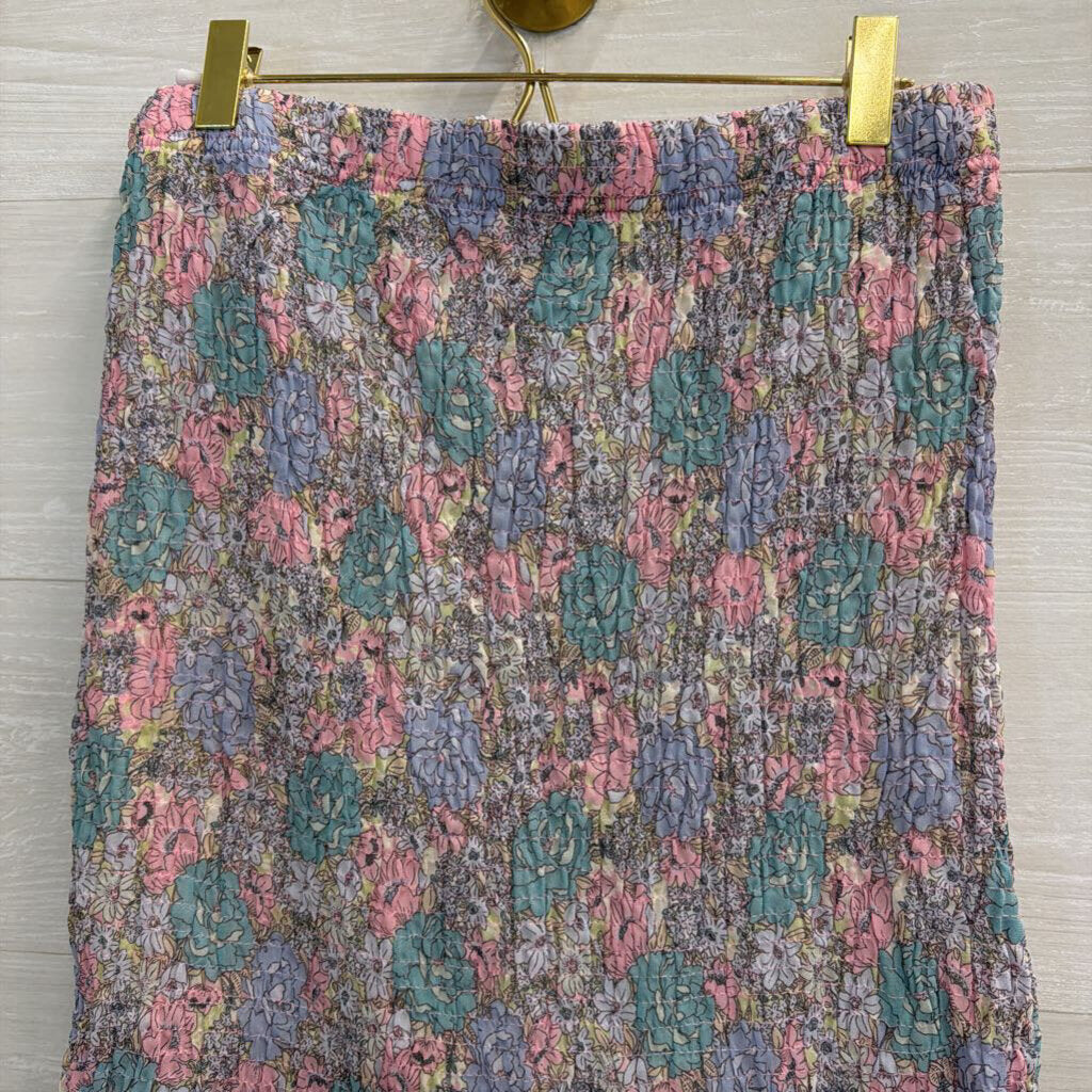 Haute Monde Purple/ Multi Floral Print Smocked Tank/ Midi Skirt Set Large