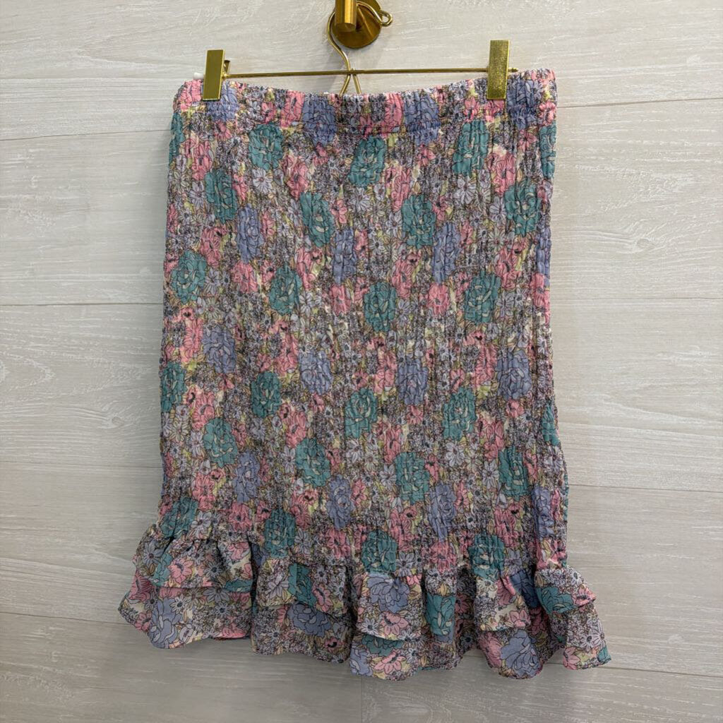 Haute Monde Purple/ Multi Floral Print Smocked Tank/ Midi Skirt Set Large