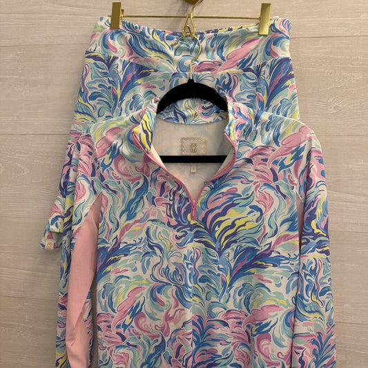 Simply Southern Blue/ Pink/ Multi Print Long Sleeve Pullover/ Skort Set Small