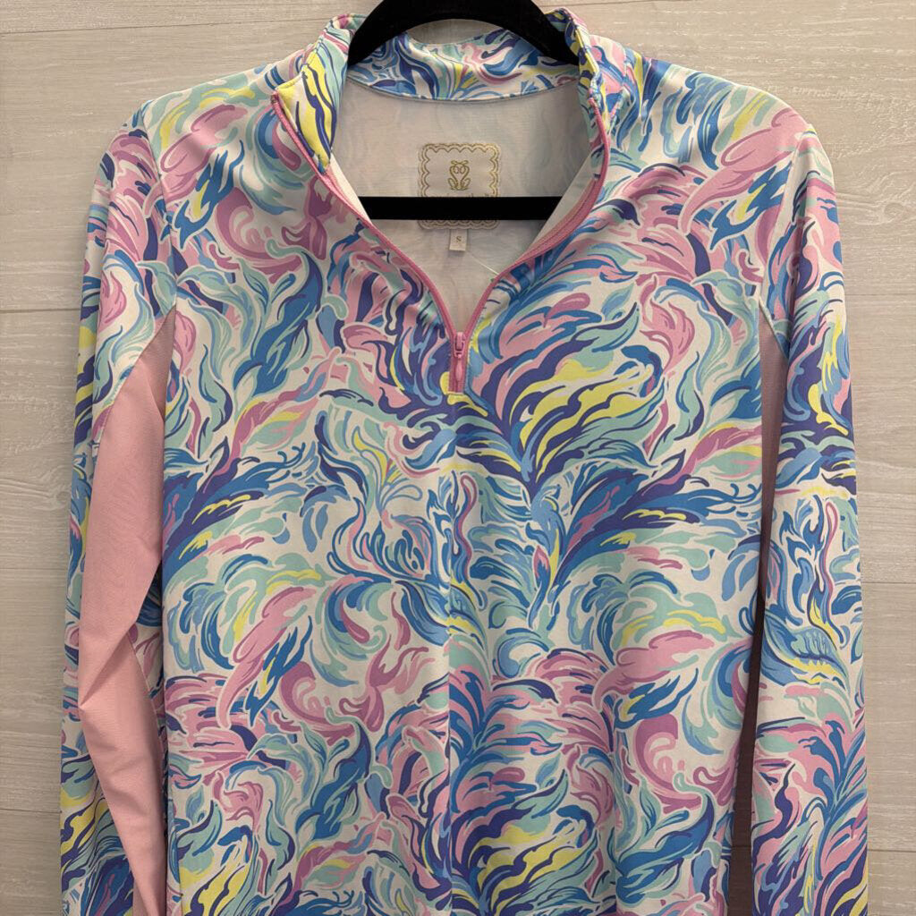 Simply Southern Blue/ Pink/ Multi Print Long Sleeve Pullover/ Skort Set Small