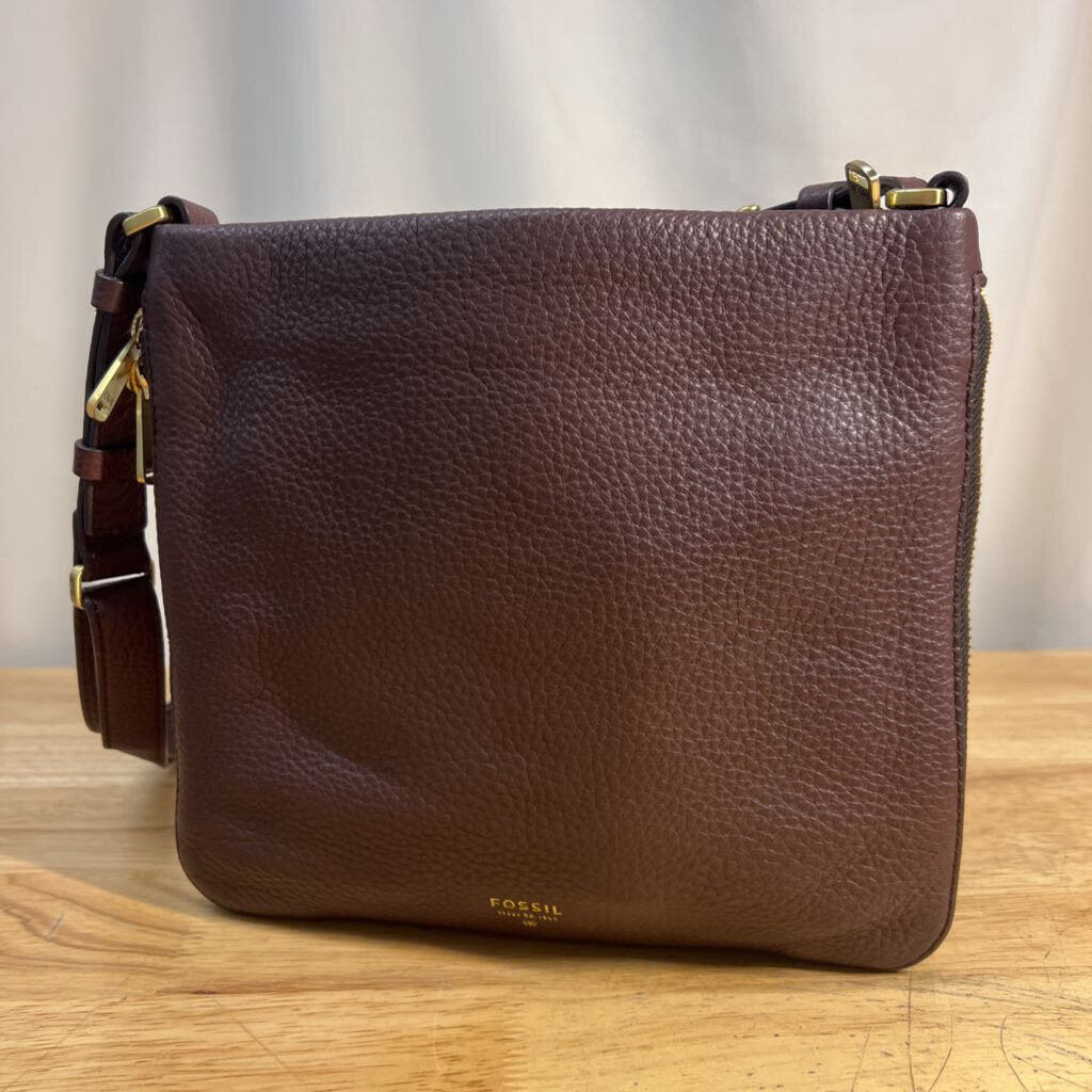 Fossil Brown Pebbled Leather Preston Crossbody Purse
