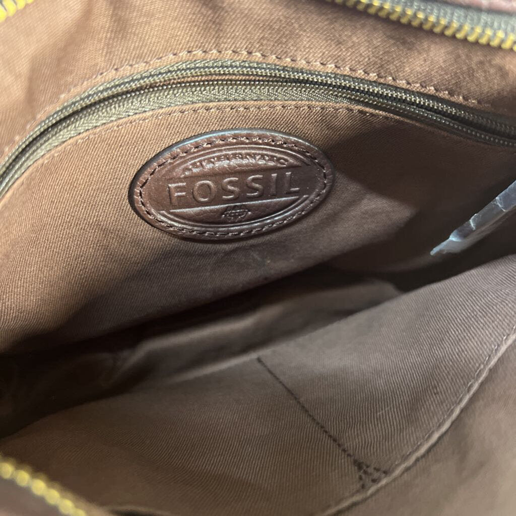 Fossil Brown Pebbled Leather Preston Crossbody Purse