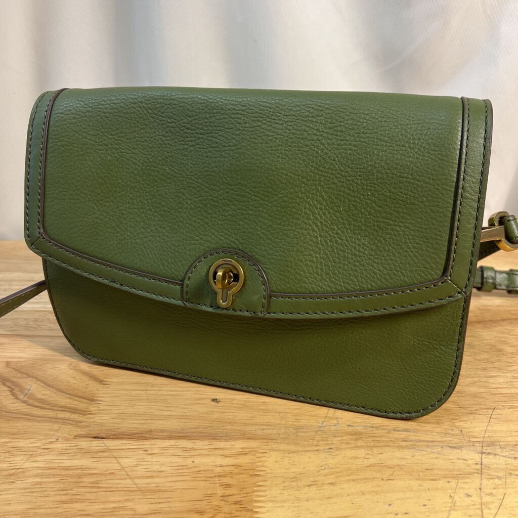 Fossil Green Pebbled Leather Ainsley Crossbody Purse