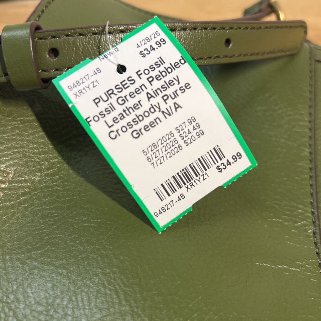 Fossil Green Pebbled Leather Ainsley Crossbody Purse