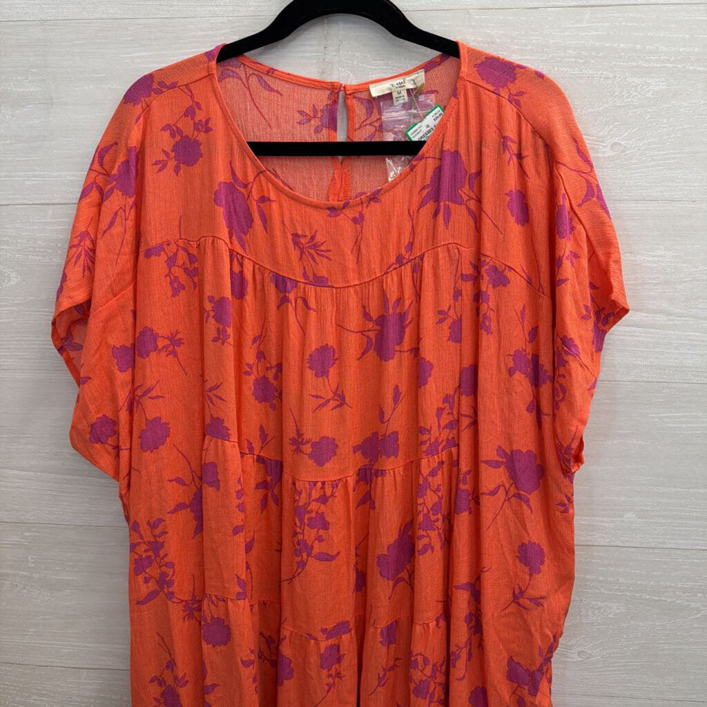 Easel Orange/ Purple Print Short Sleeve Shift Dress Medium