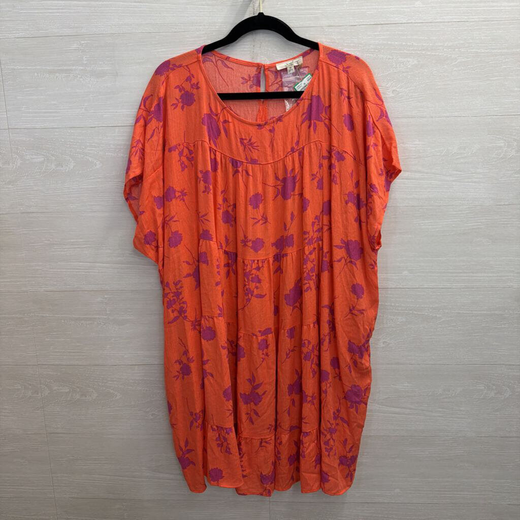 Easel Orange/ Purple Print Short Sleeve Shift Dress Medium