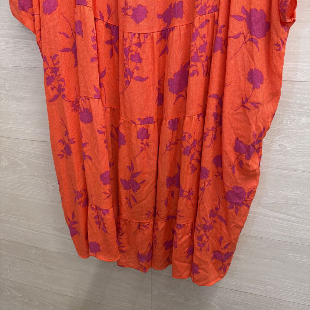 Easel Orange/ Purple Print Short Sleeve Shift Dress Medium