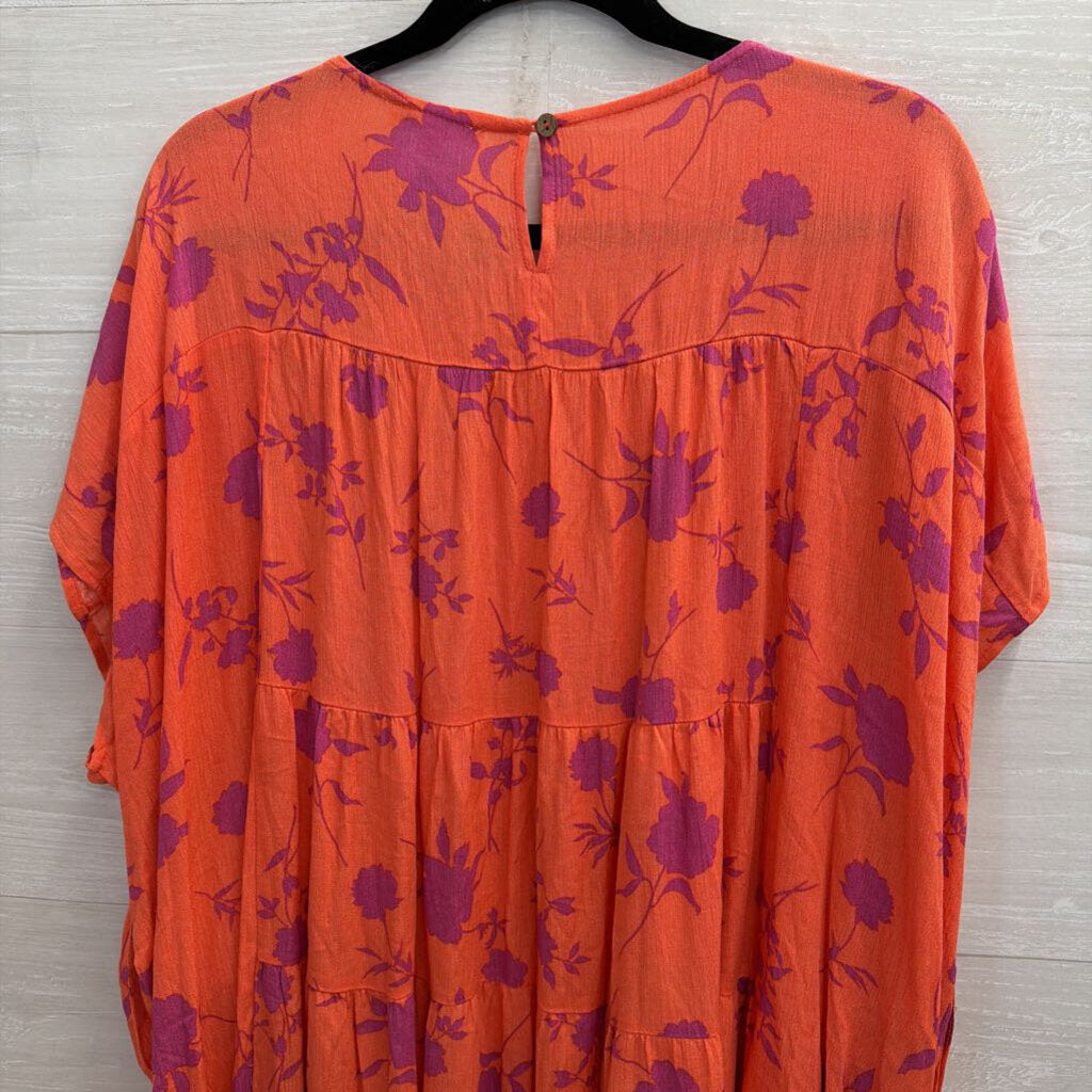 Easel Orange/ Purple Print Short Sleeve Shift Dress Medium
