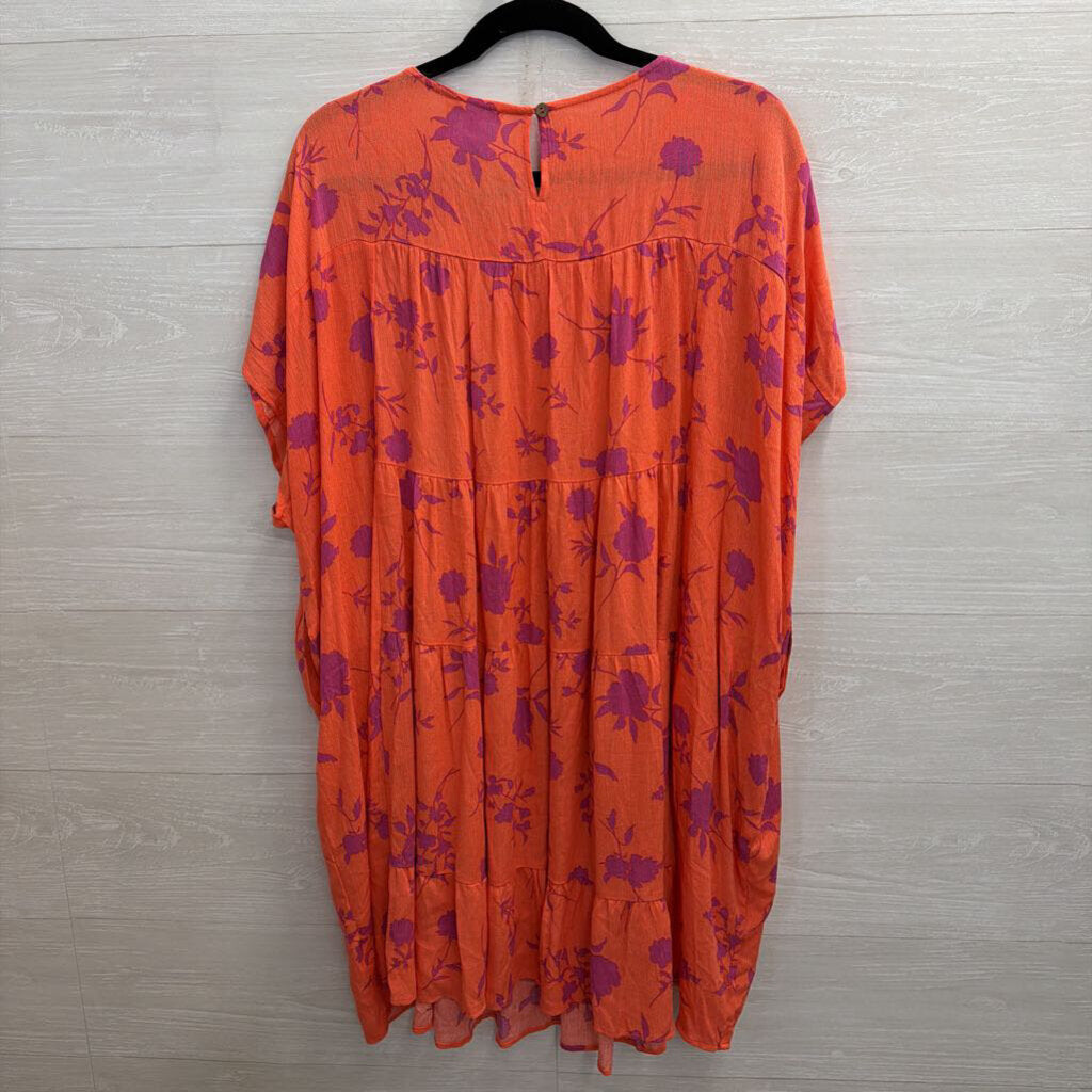 Easel Orange/ Purple Print Short Sleeve Shift Dress Medium