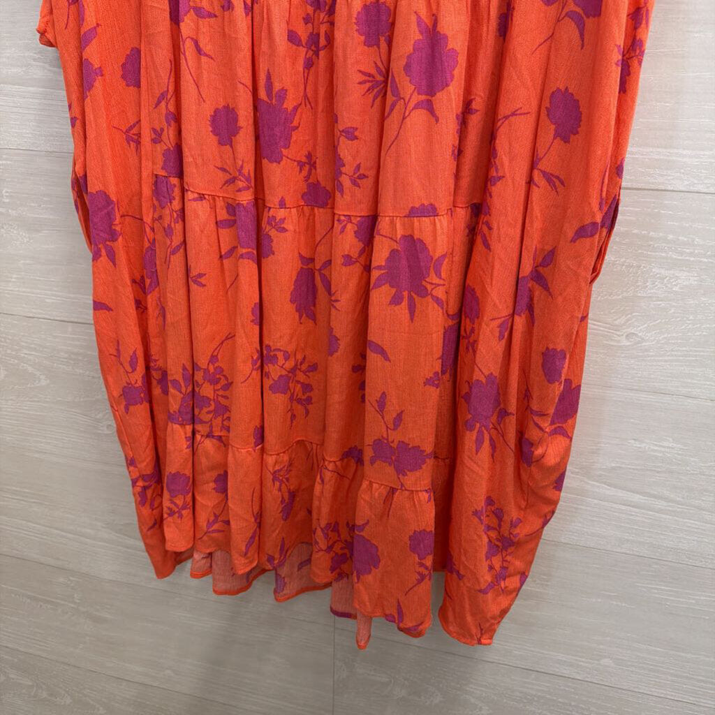 Easel Orange/ Purple Print Short Sleeve Shift Dress Medium