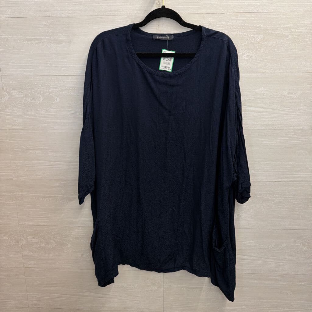 Cut Loose Navy Textured Print Short Sleeve Top One Size