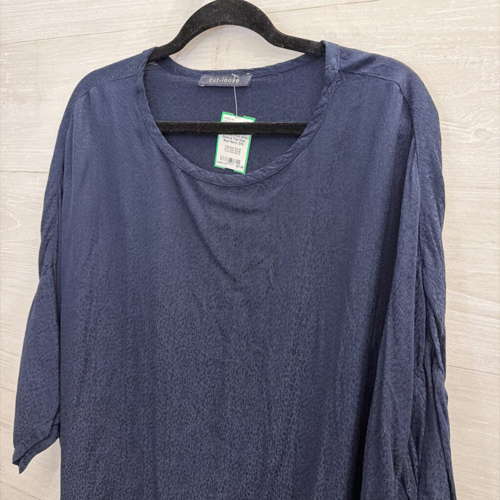 Cut Loose Navy Textured Print Short Sleeve Top One Size