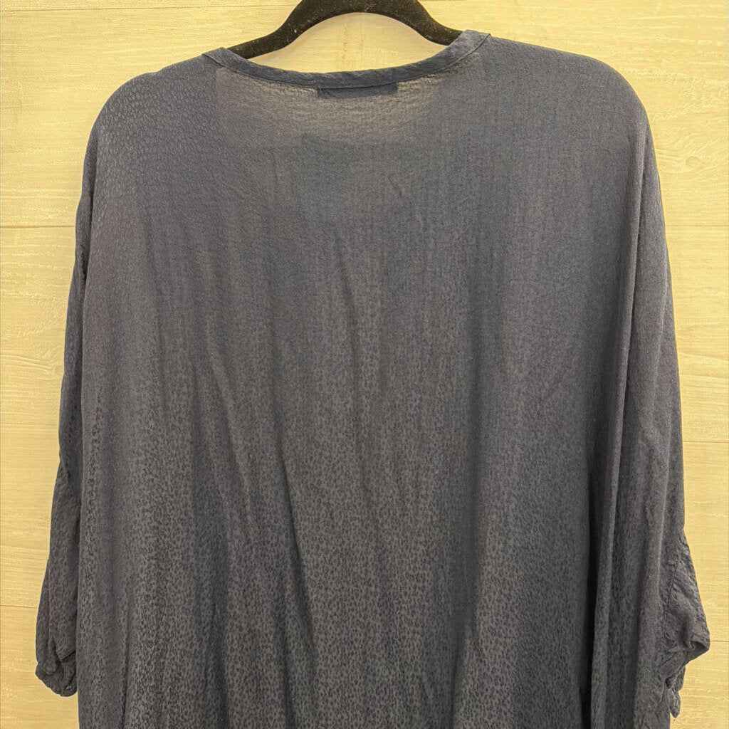 Cut Loose Navy Textured Print Short Sleeve Top One Size