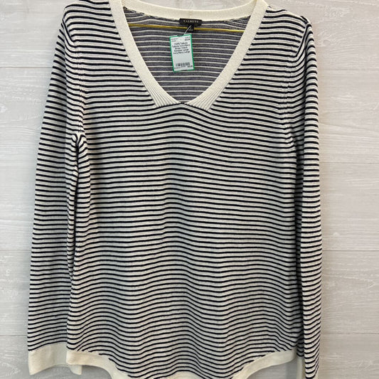 Talbots Ivory/Navy Stripe Vneck Sweater Large