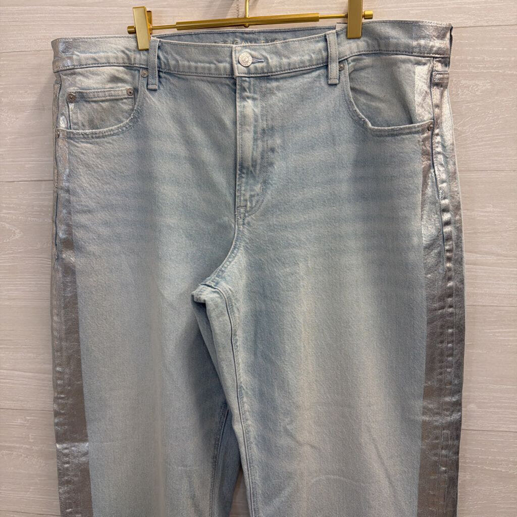 American Eagle Light Wash Metallic Silver Stripe Stovepipe Jeans 18