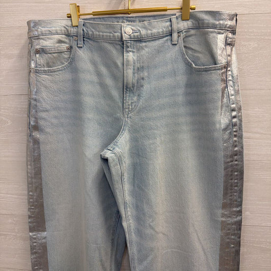 American Eagle Light Wash Metallic Silver Stripe Stovepipe Jeans 18
