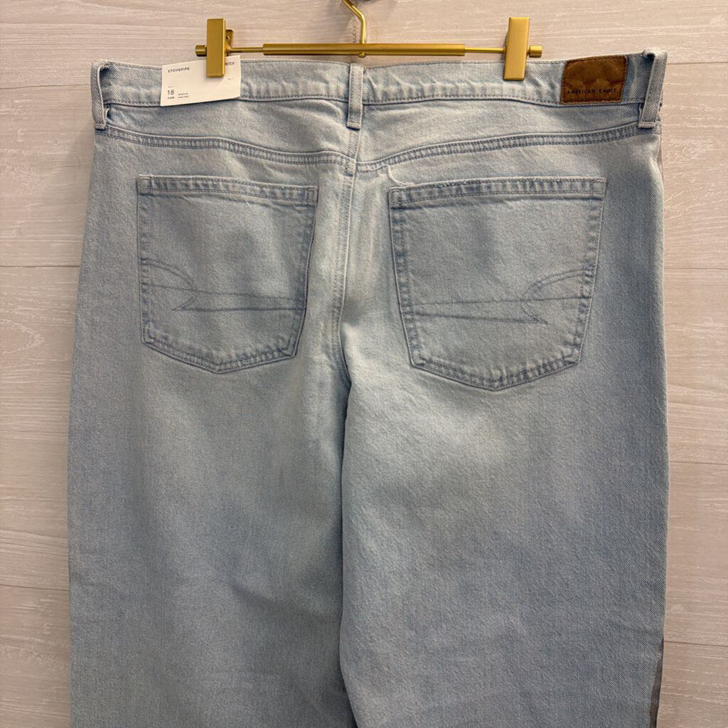 American Eagle Light Wash Metallic Silver Stripe Stovepipe Jeans 18