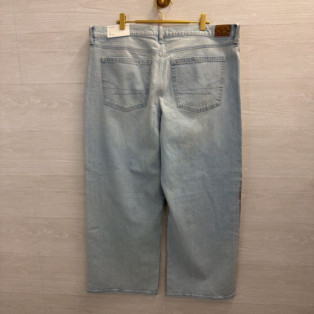 American Eagle Light Wash Metallic Silver Stripe Stovepipe Jeans 18