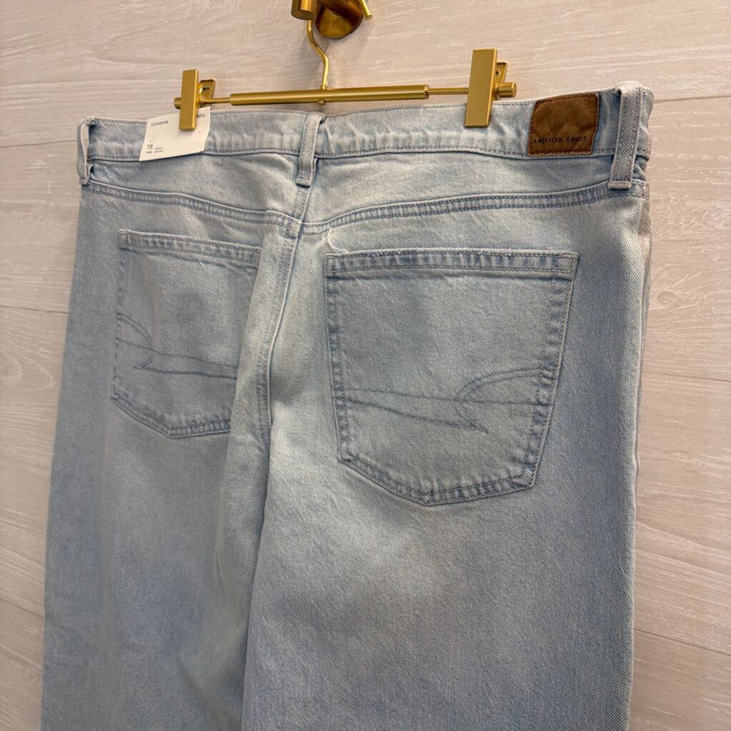 American Eagle Light Wash Metallic Silver Stripe Stovepipe Jeans 18