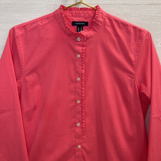 Land's End Coral Ruffle Band Neck Button Up 10
