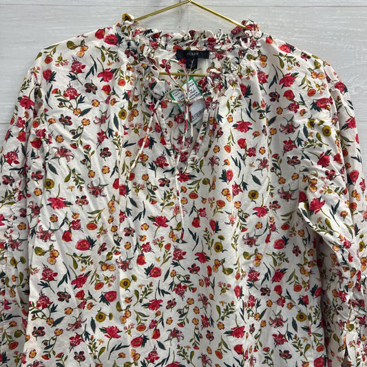 J Crew Ivory/Multi Floral Longsleeve Top Small