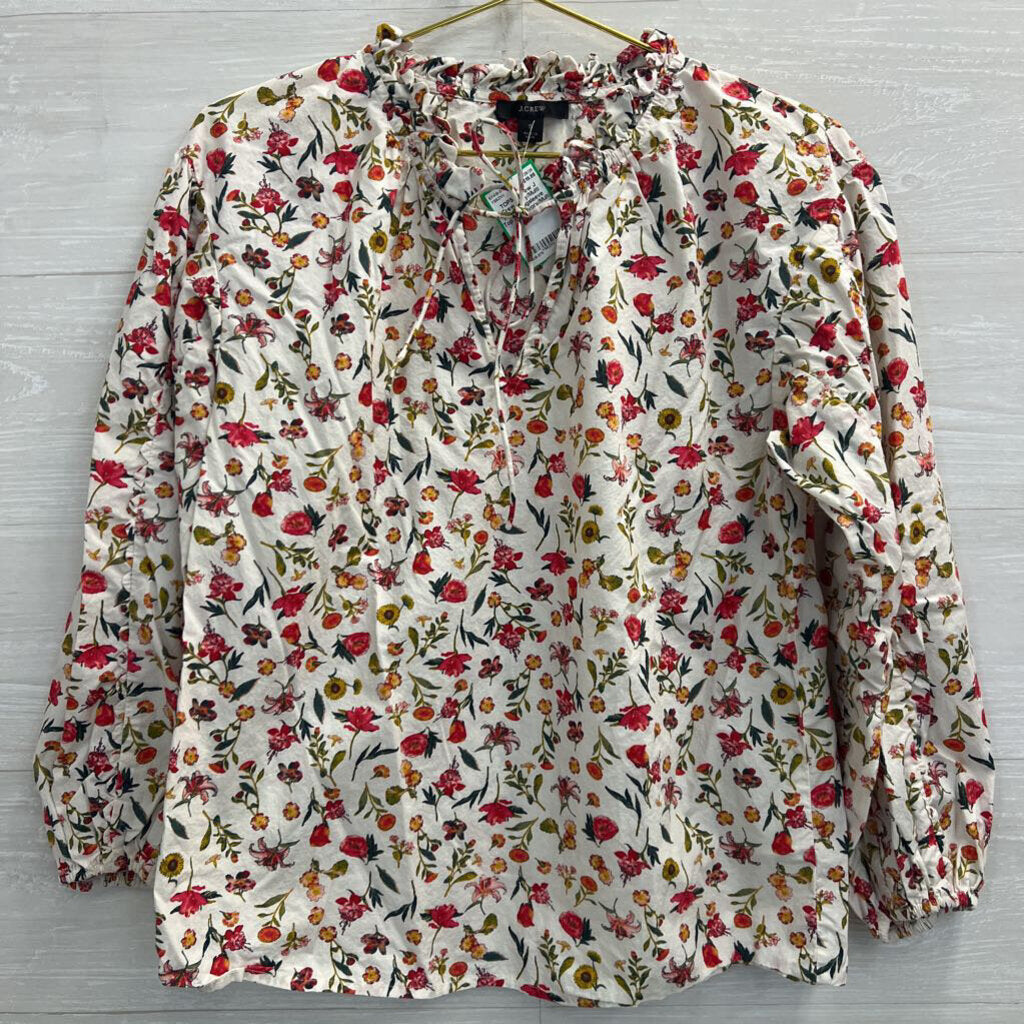 J Crew Ivory/Multi Floral Longsleeve Top Small