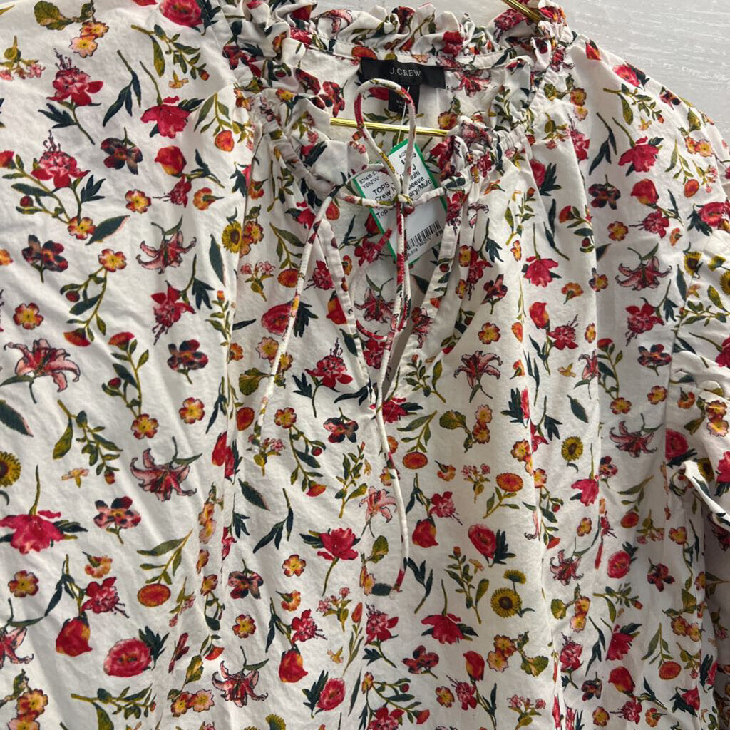 J Crew Ivory/Multi Floral Longsleeve Top Small