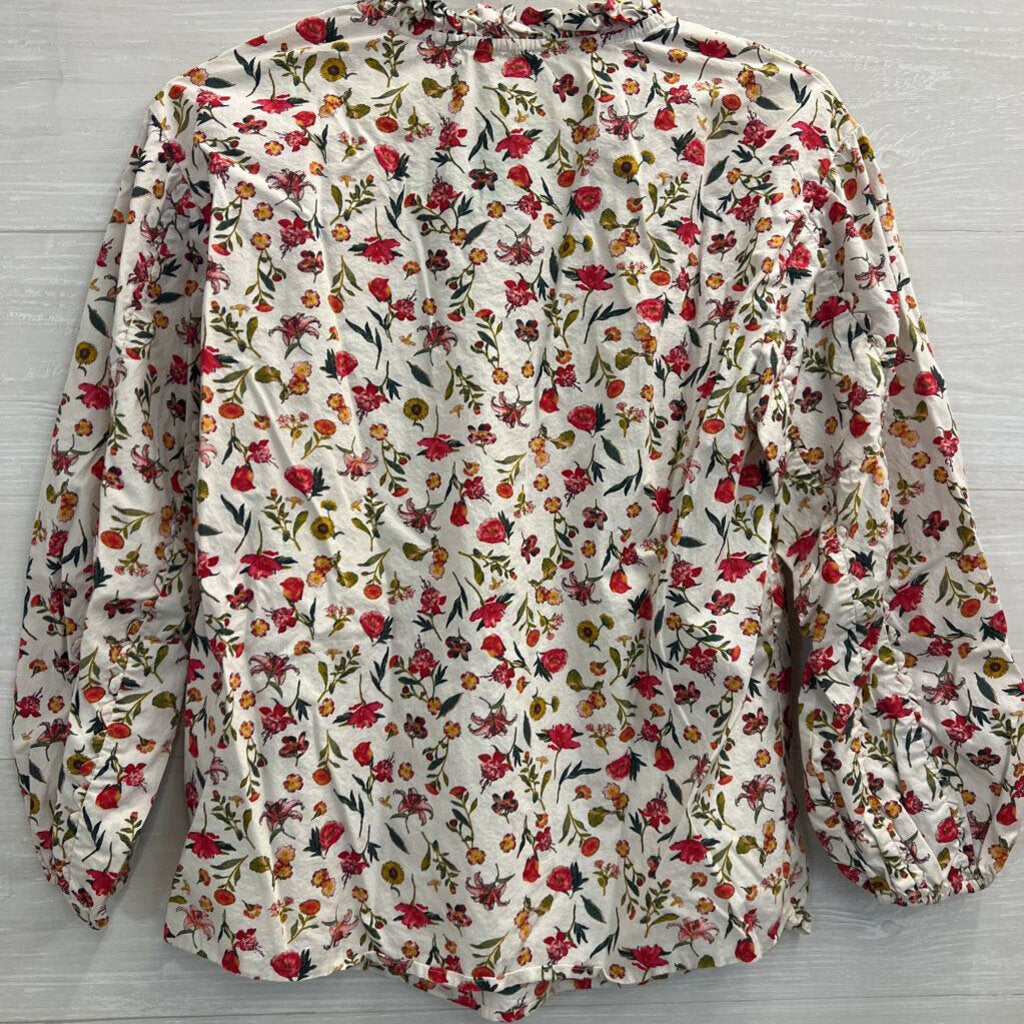 J Crew Ivory/Multi Floral Longsleeve Top Small