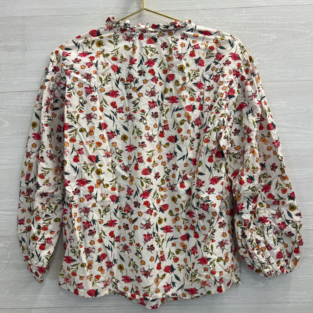 J Crew Ivory/Multi Floral Longsleeve Top Small