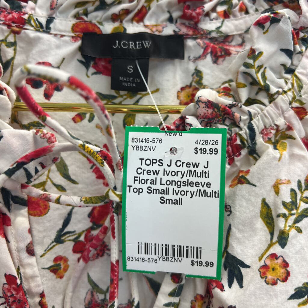 J Crew Ivory/Multi Floral Longsleeve Top Small