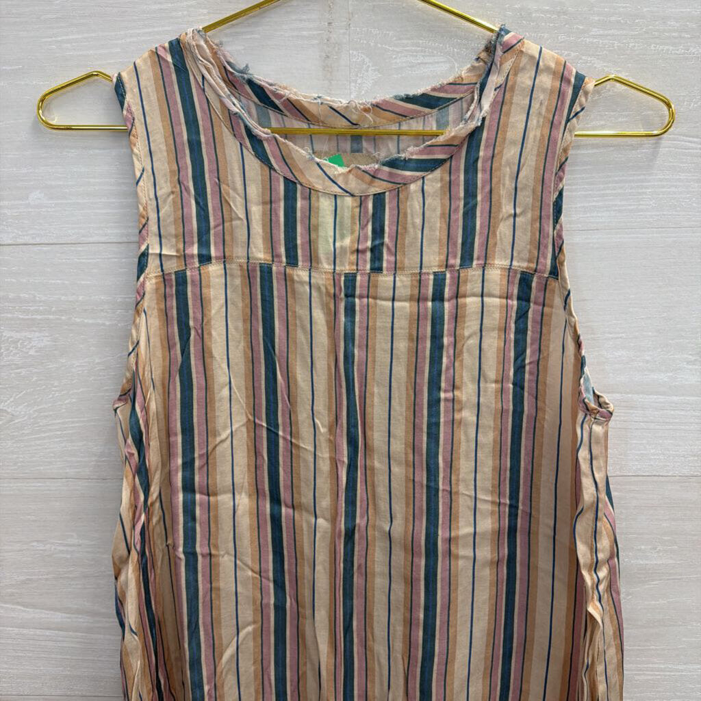 Chaser Beige/Multi Raw Edge Striped Tank Small
