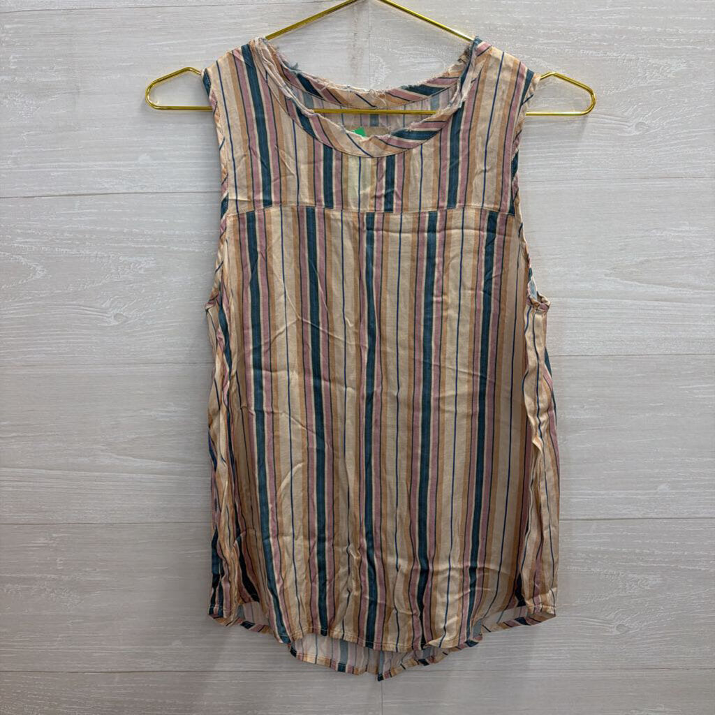 Chaser Beige/Multi Raw Edge Striped Tank Small