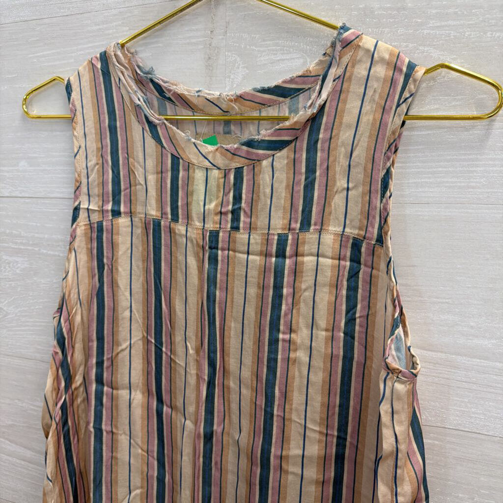 Chaser Beige/Multi Raw Edge Striped Tank Small