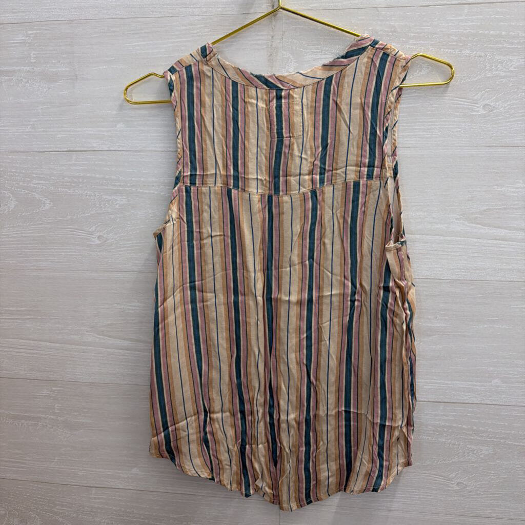 Chaser Beige/Multi Raw Edge Striped Tank Small
