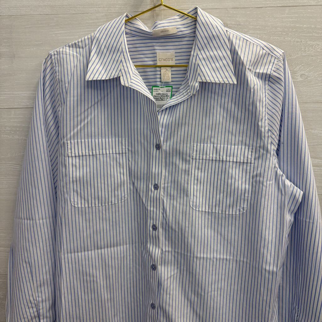 Chico's White/Blue Striped Button Up 2