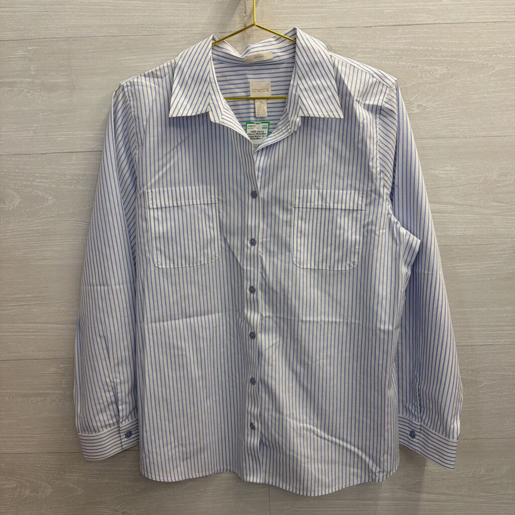 Chico's White/Blue Striped Button Up 2