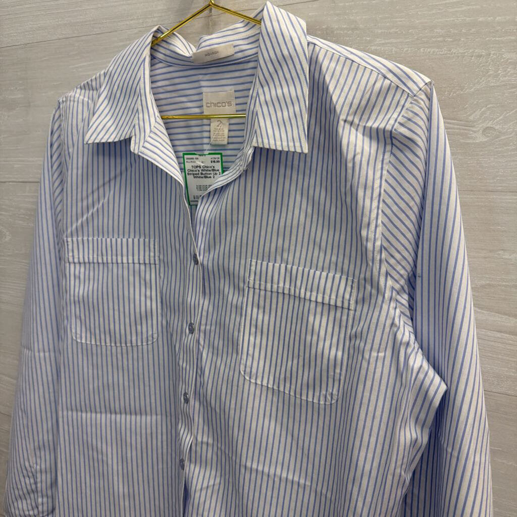 Chico's White/Blue Striped Button Up 2