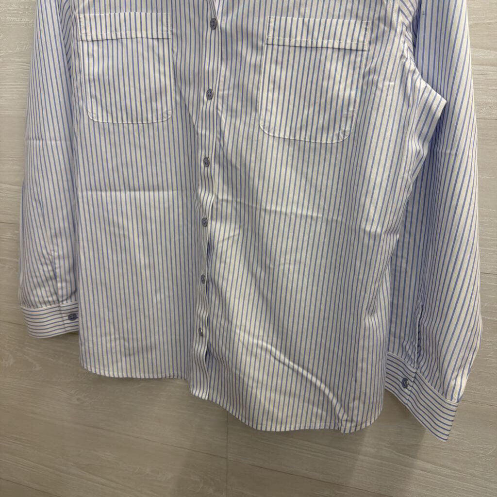 Chico's White/Blue Striped Button Up 2